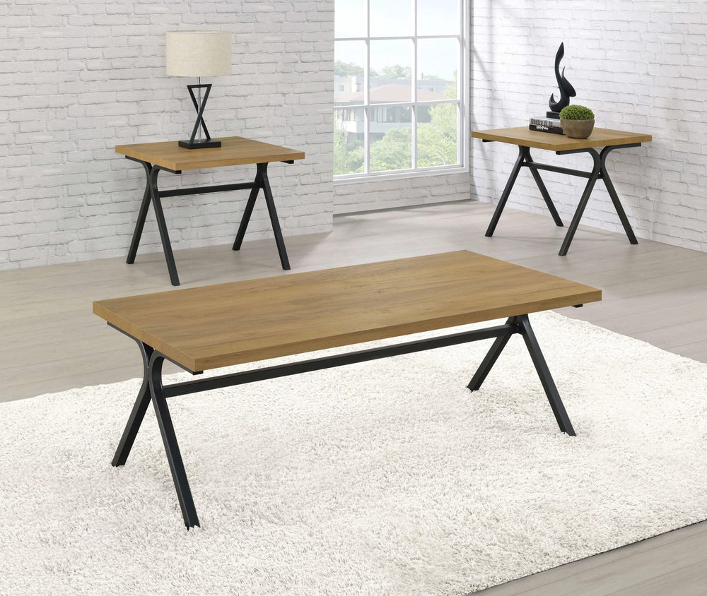Juego de mesa de centro Colmar de 3 piezas de madera de ingeniería en roble dorado
