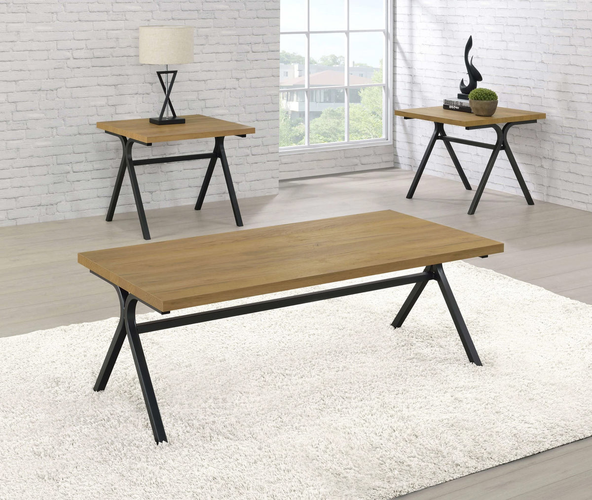 Juego de mesa de centro Colmar de 3 piezas de madera de ingeniería en roble dorado