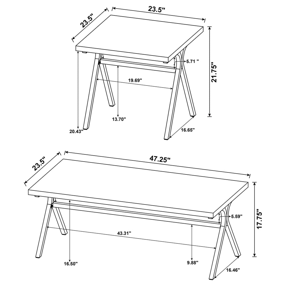 Juego de mesa de centro Colmar de 3 piezas de madera de ingeniería en roble dorado