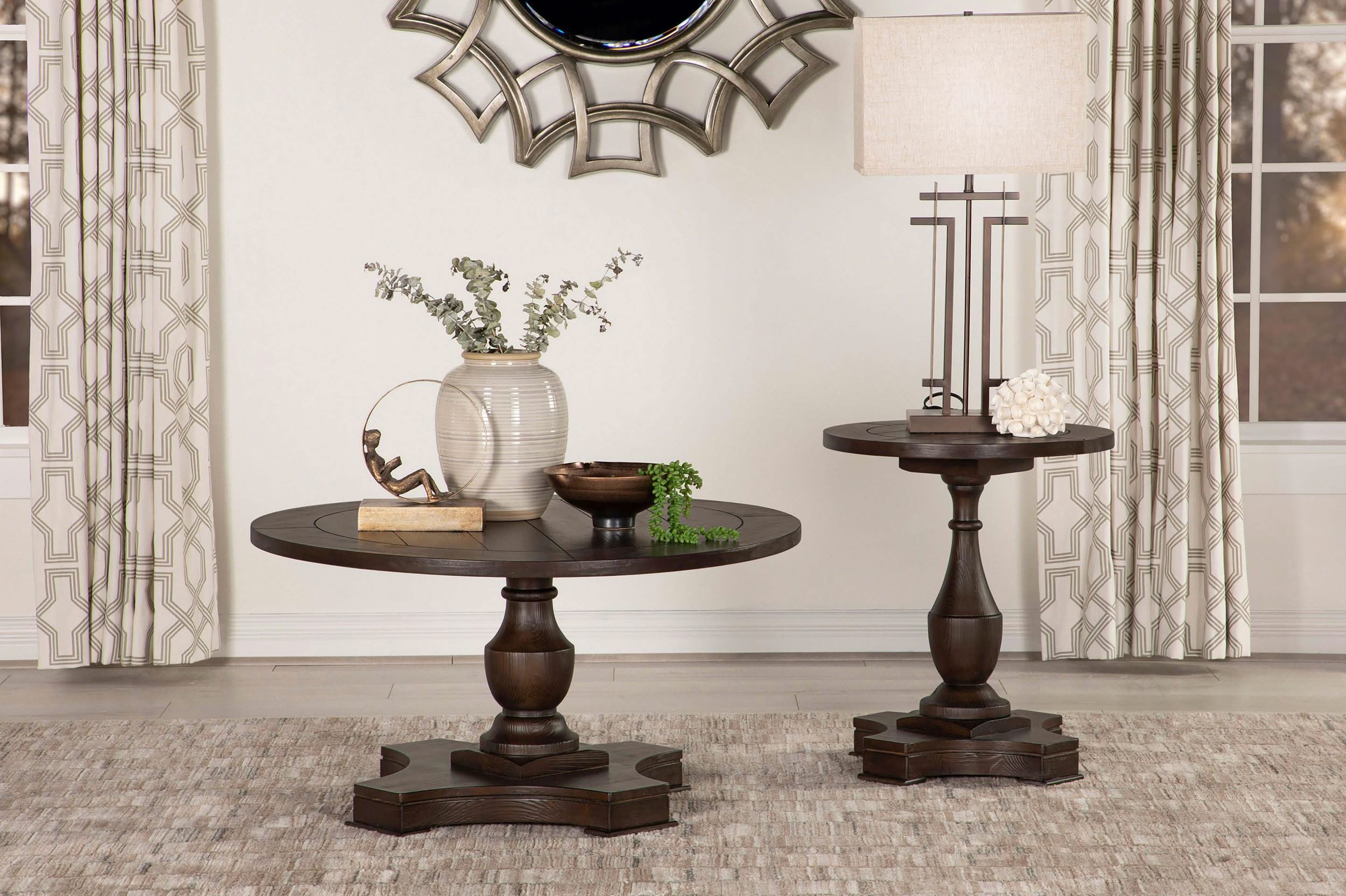 Morello Round Wood Coffee Table with Pedestal Base Coffee