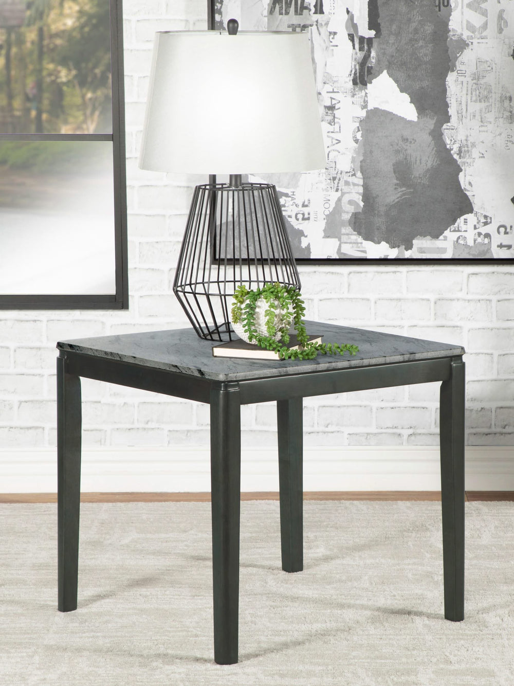 Mesa auxiliar cuadrada de imitación de mármol Mozzi en gris y negro