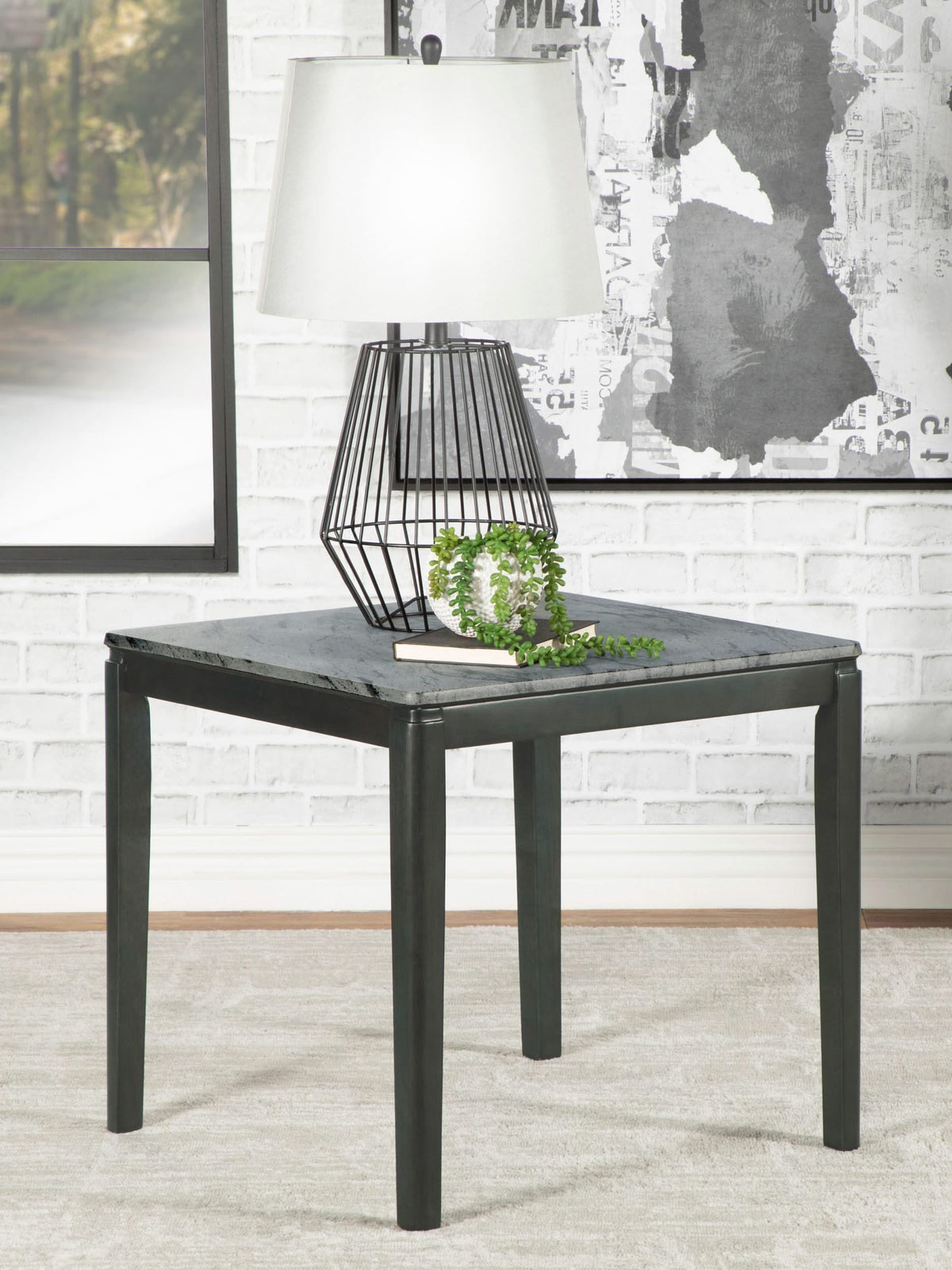 Mesa auxiliar cuadrada de imitación de mármol Mozzi en gris y negro