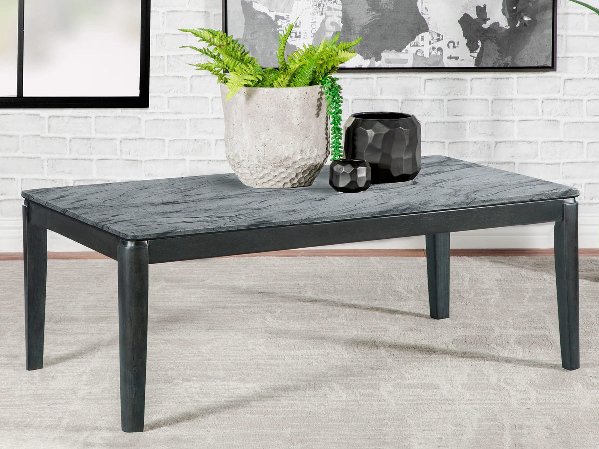 Mesa de centro rectangular de imitación de mármol Mozzi en gris y negro