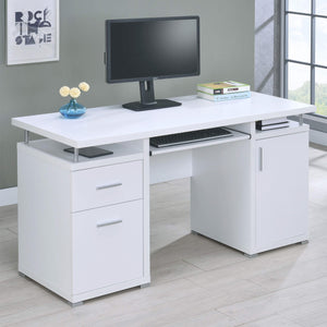 Escritorio para computadora de oficina Tracy de 55 pulgadas con 2 cajones, color blanco