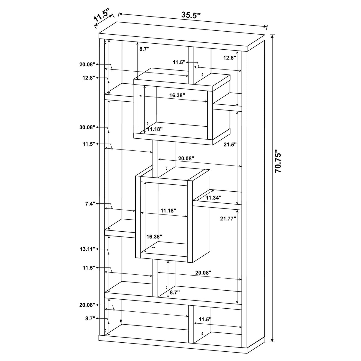 Corey 71-inch 8-shelf Bookshelf White