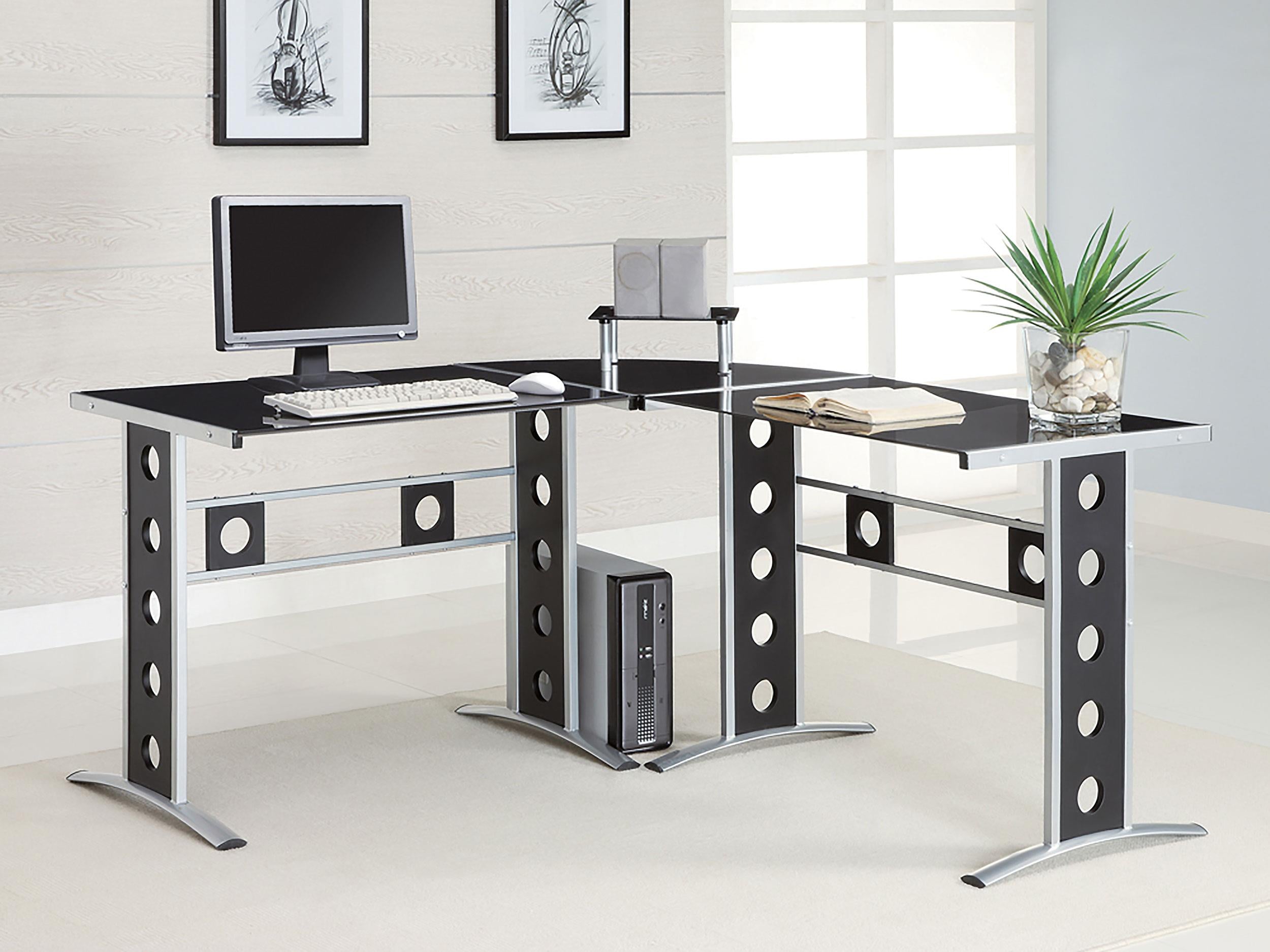 Keizer 59-inch Glass Top L-Shape Computer Desk Black