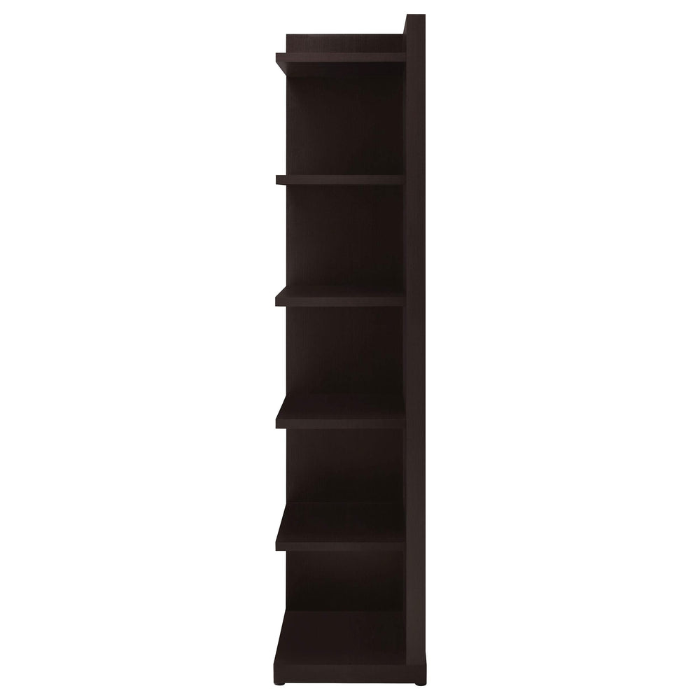 Librería esquinera Alder de 71 pulgadas y 6 estantes color capuchino