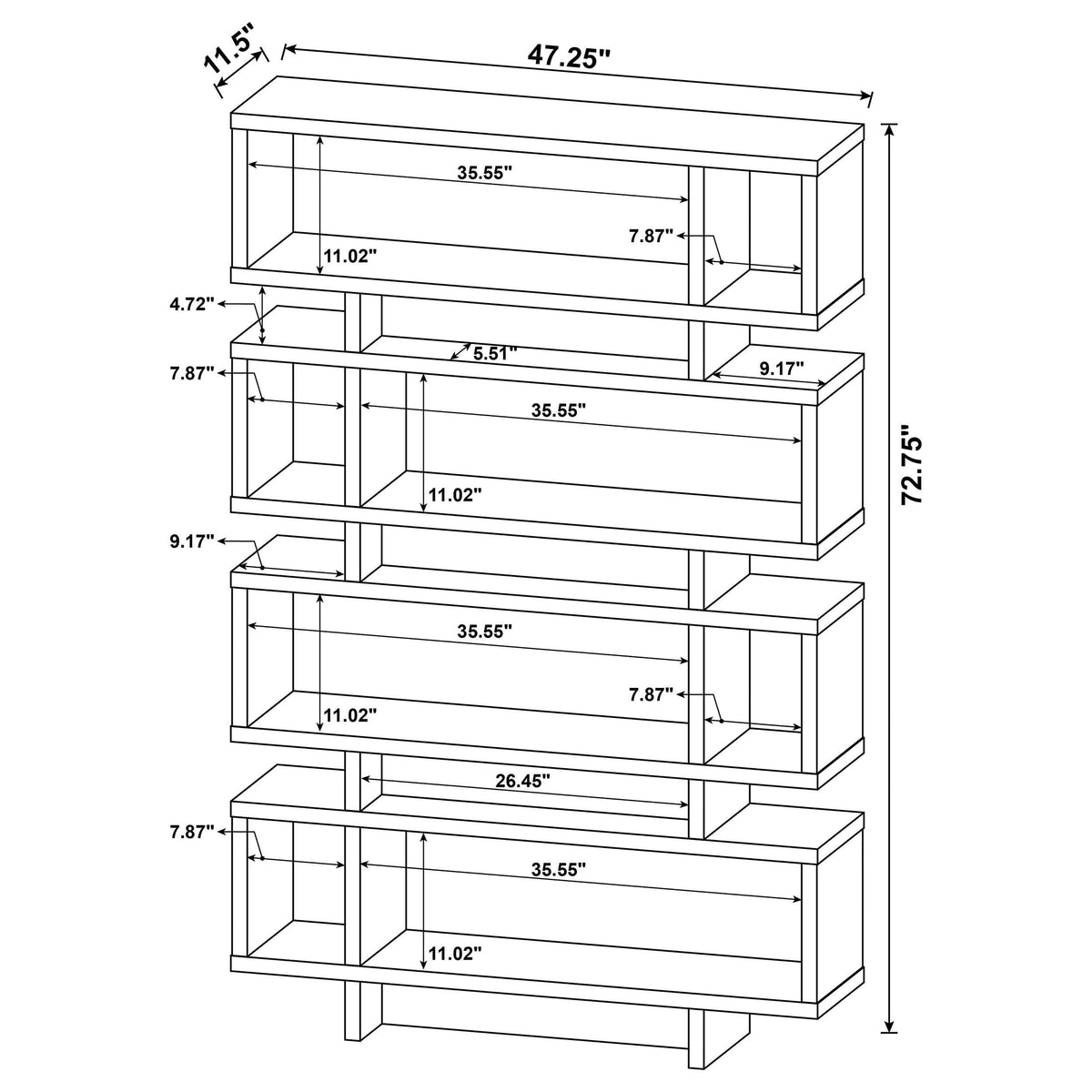Reid 73-inch 4-shelf Bookshelf Cappuccino