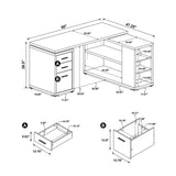 Yvette 60-inch 3-drawer L-Shape Computer Desk White