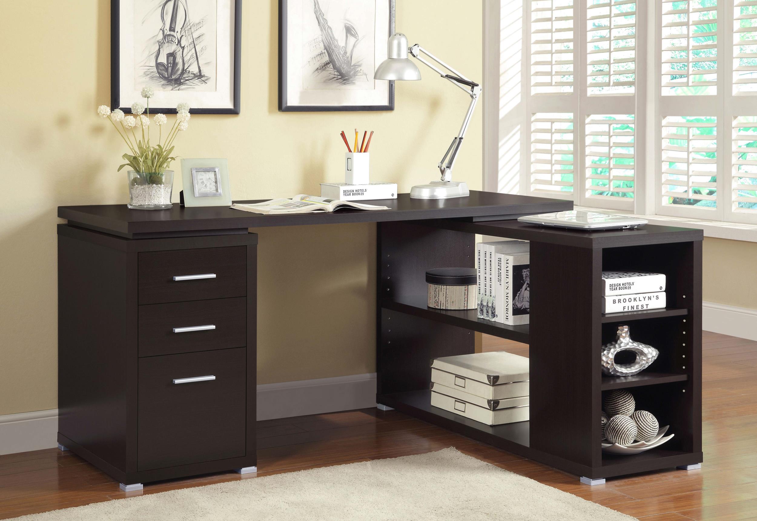 Yvette 60-inch 3-drawer L-Shape Computer Desk Cappuccino