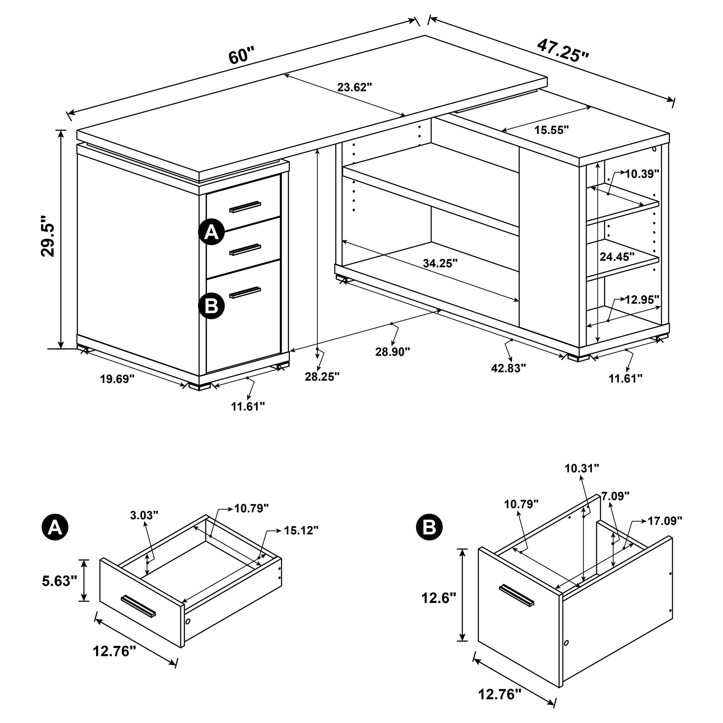 Yvette 60-inch 3-drawer L-Shape Computer Desk Cappuccino