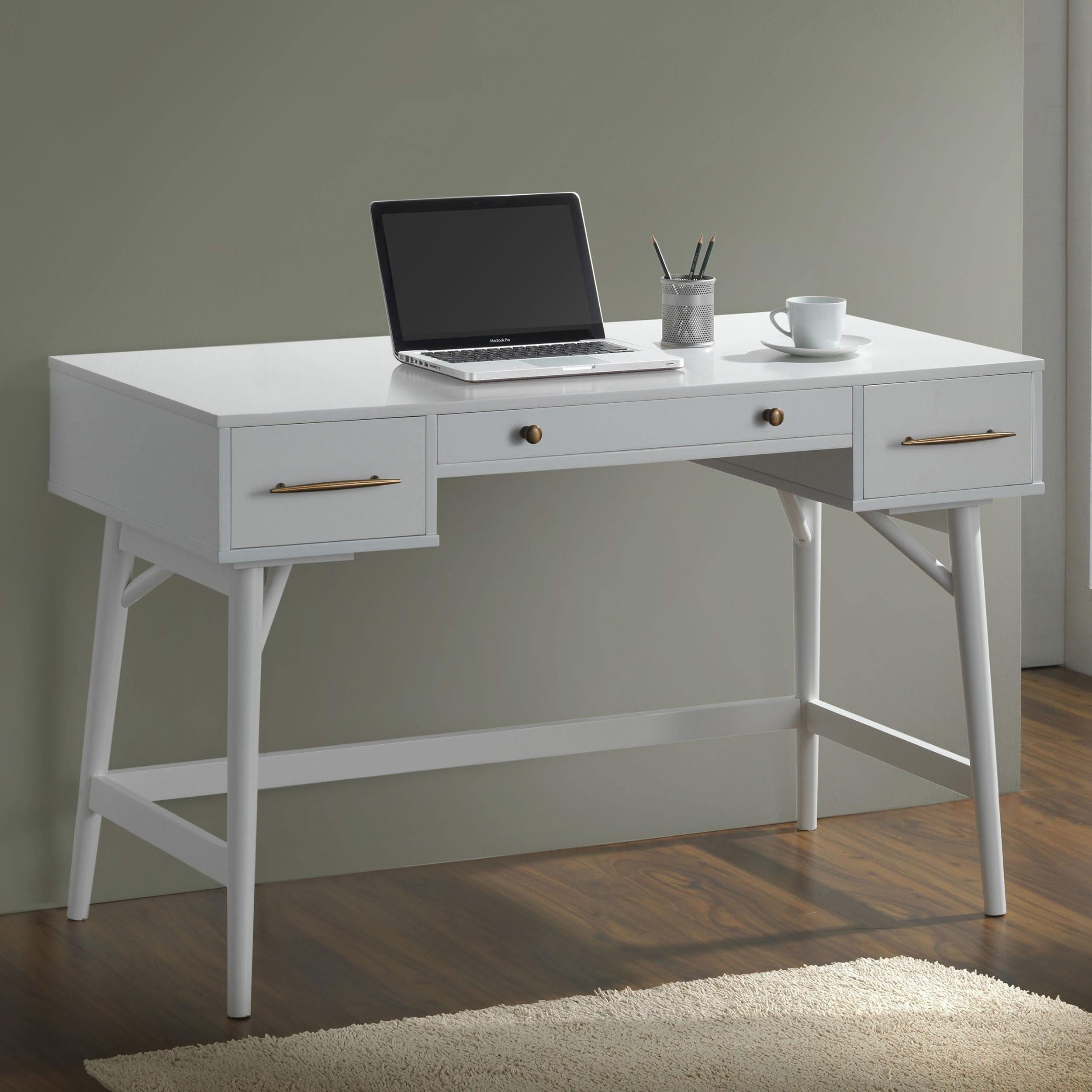 Escritorio de madera Mugga de 47 pulgadas con 3 cajones, color blanco