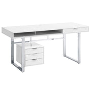 Escritorio para computadora Whitman de 65 pulgadas con 4 cajones, blanco de alto brillo
