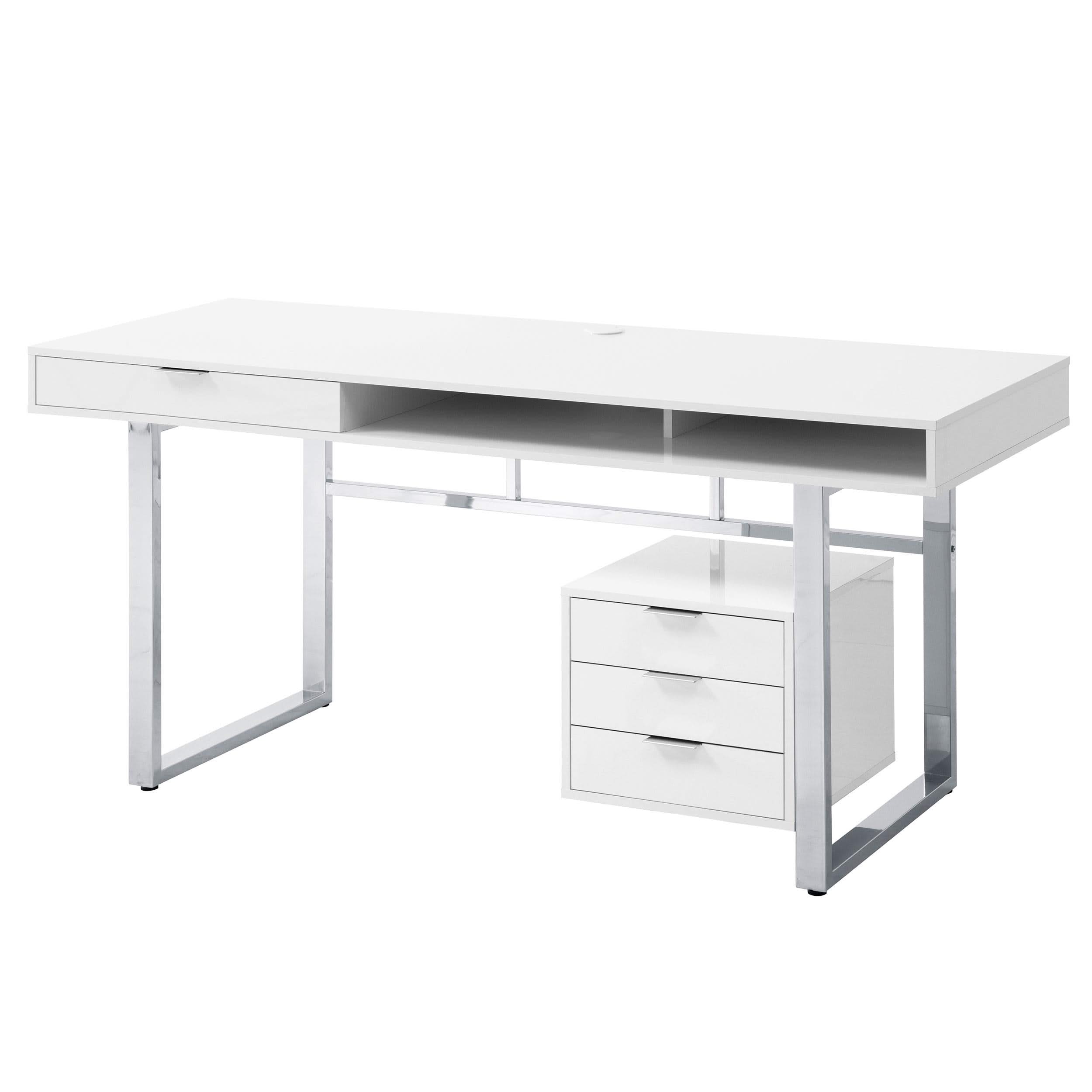 Escritorio para computadora Whitman de 65 pulgadas con 4 cajones, blanco de alto brillo