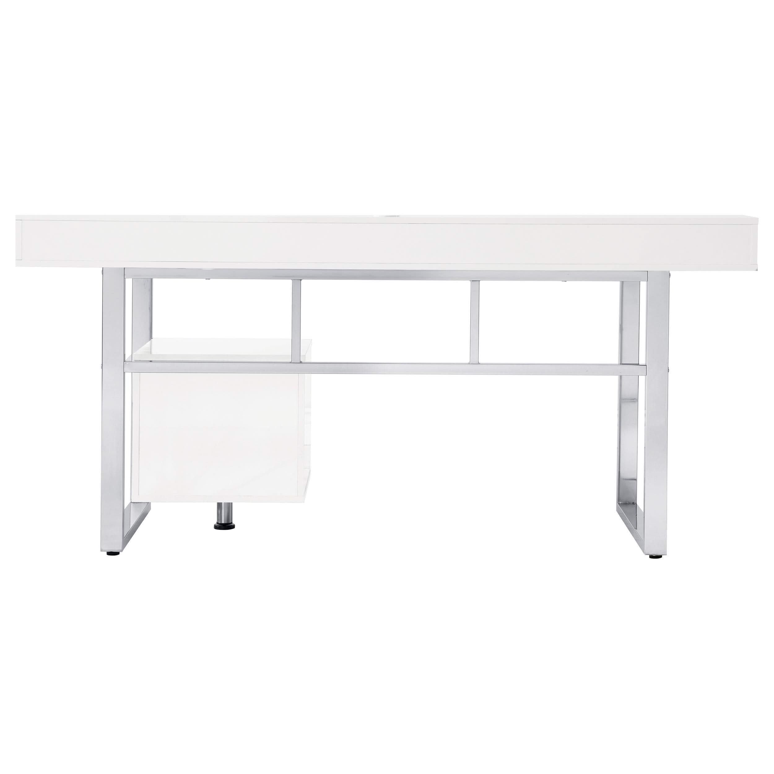 Escritorio para computadora Whitman de 65 pulgadas con 4 cajones, blanco de alto brillo