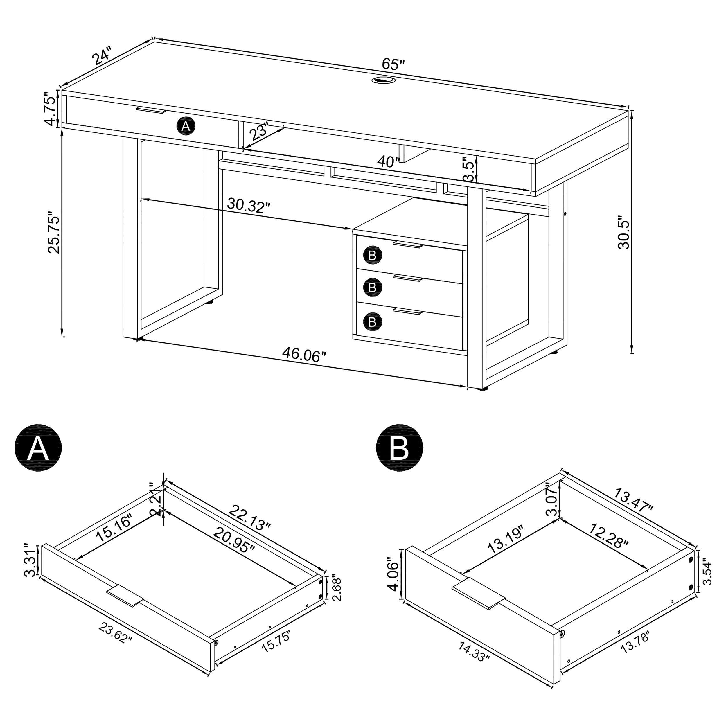 Escritorio para computadora Whitman de 65 pulgadas con 4 cajones, blanco de alto brillo