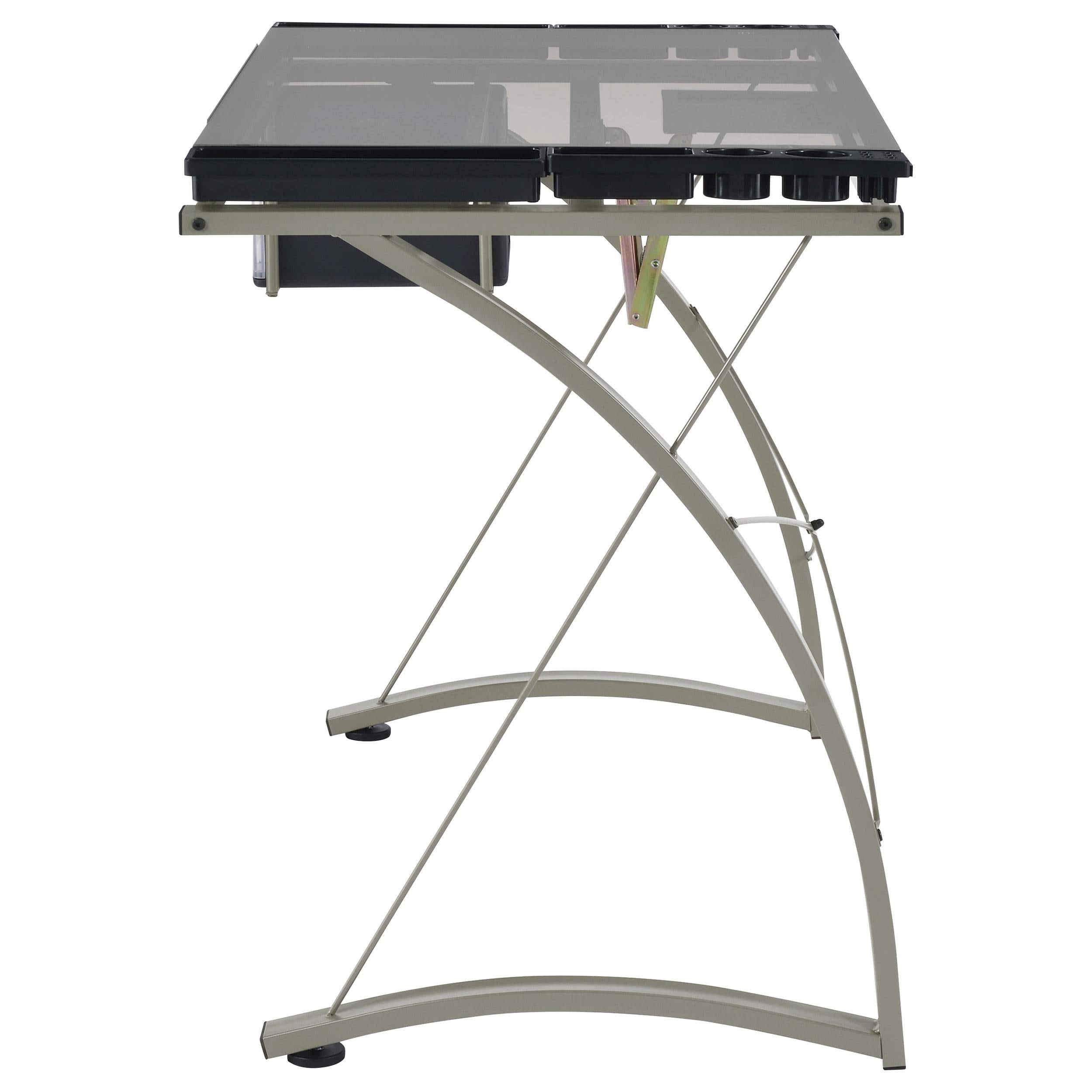Melo 41-inch Glass Top Drafting Table with Storage Silver
