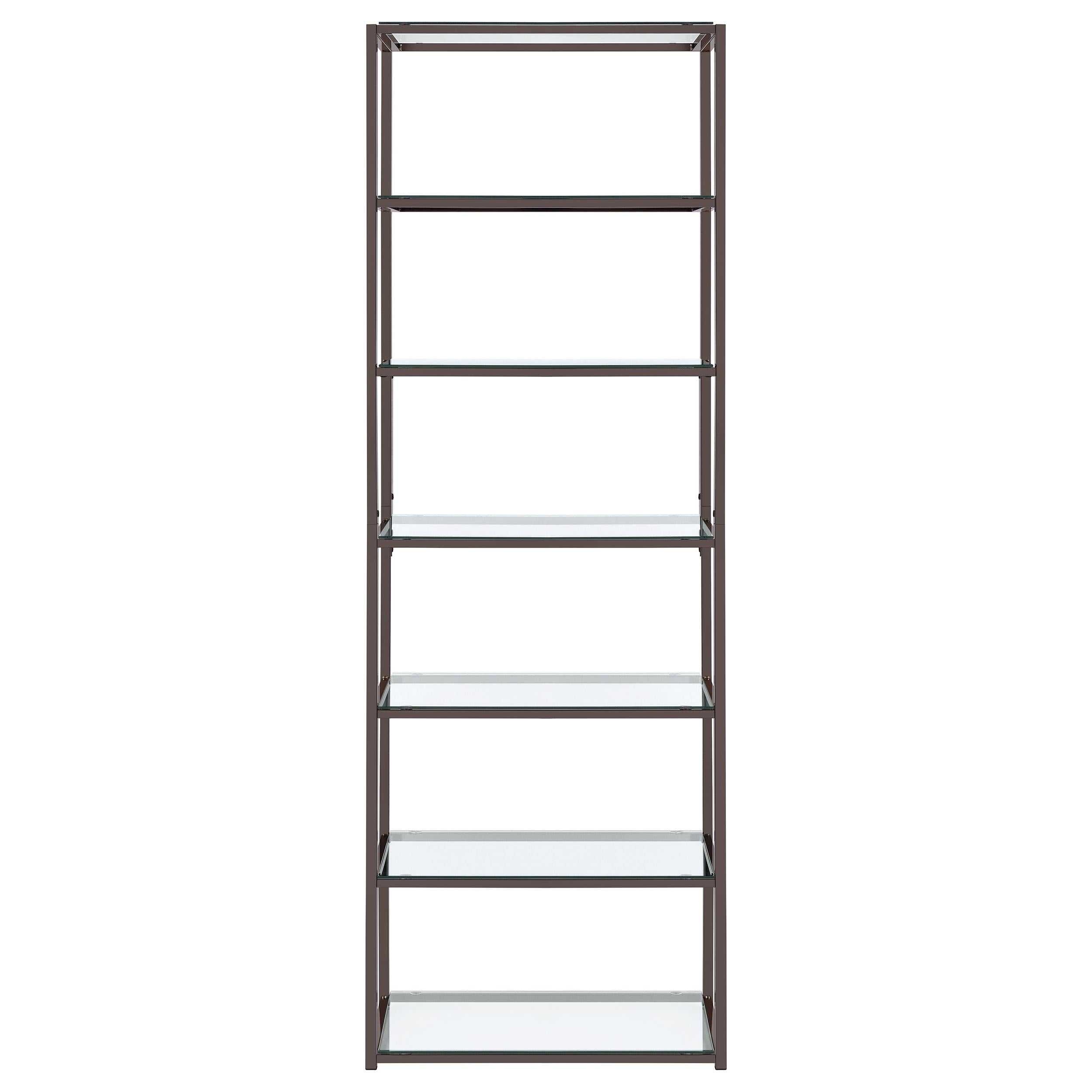 Kate 78-inch 5-shelf Glass Bookshelf Black Nickel