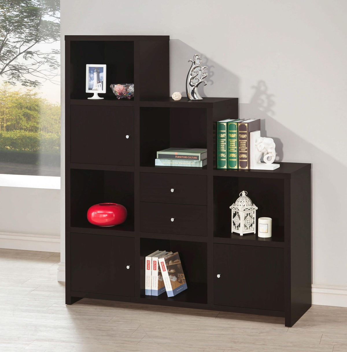 Librería Spencer con compartimentos cúbicos de almacenamiento Capuchino