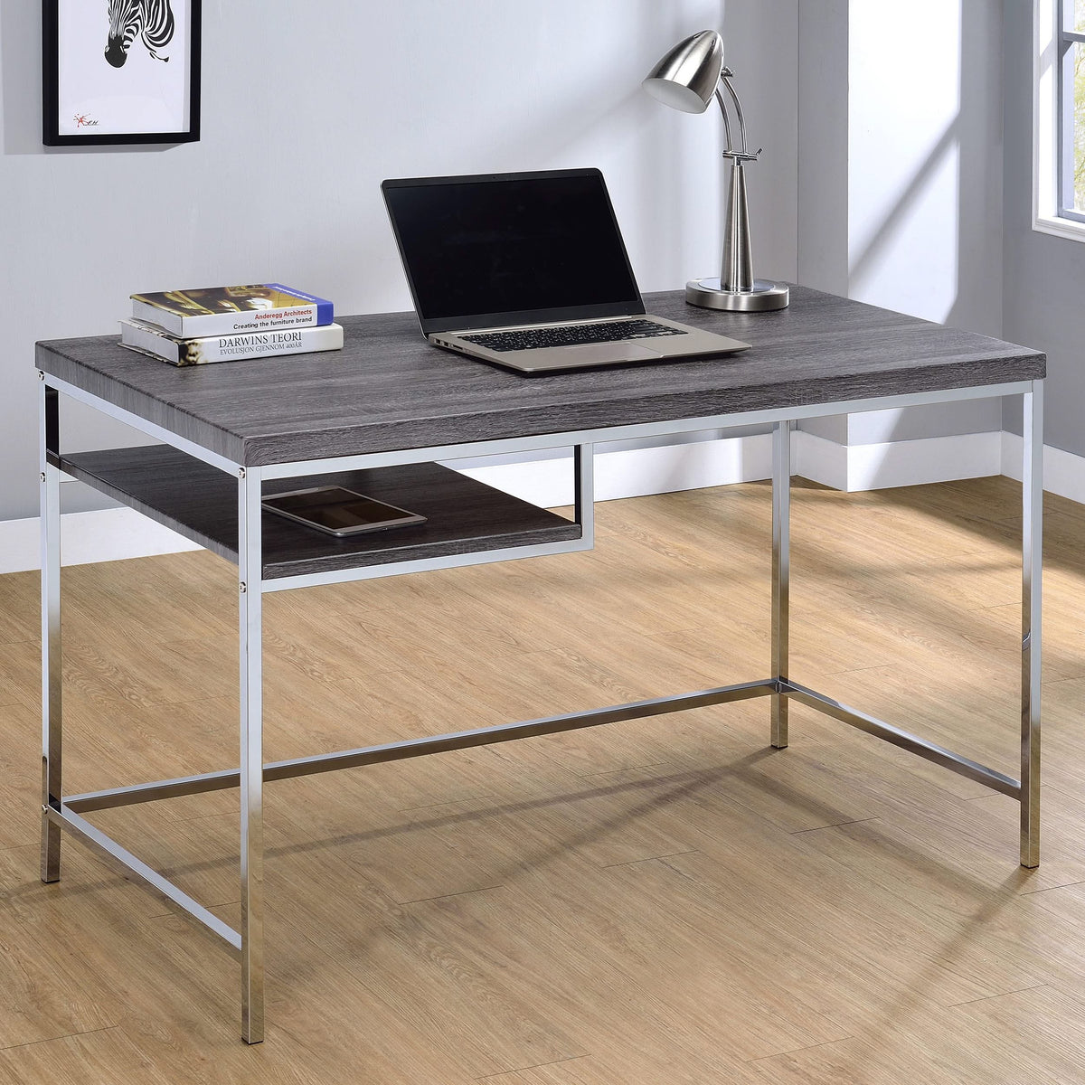 Escritorio Kravitz de 47 pulgadas con 1 estante, color gris desgastado