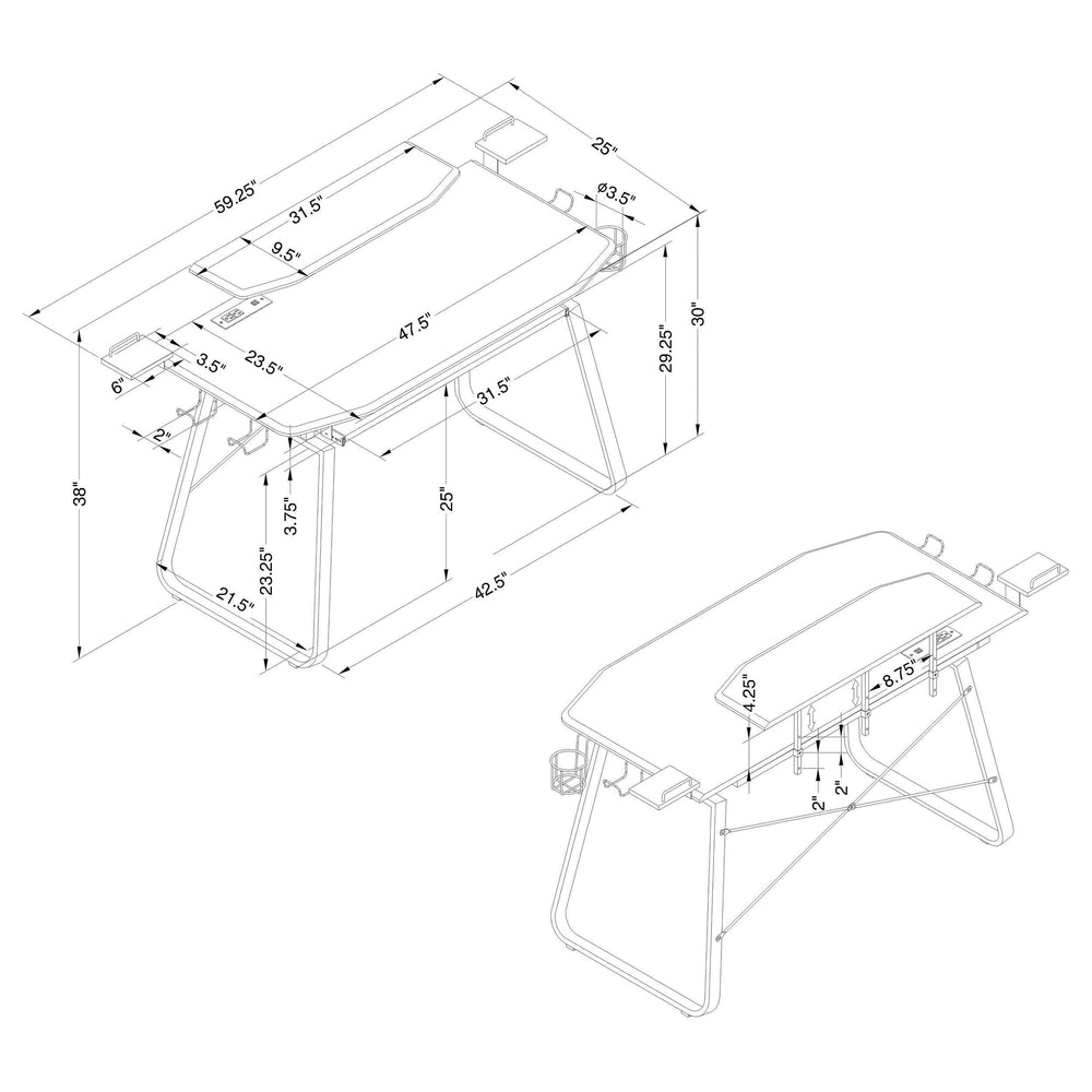 Alfie 59-inch Computer Gaming Desk with USB Ports Black