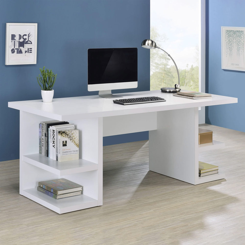 Escritorio Alice de madera de ingeniería de 71 pulgadas y 4 estantes, color blanco