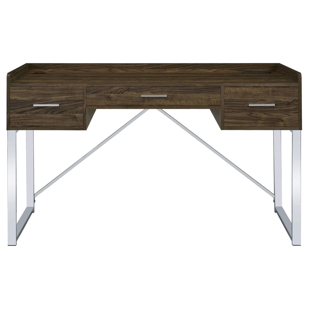 Angelica 3-drawer Writing Desk Walnut and Chrome