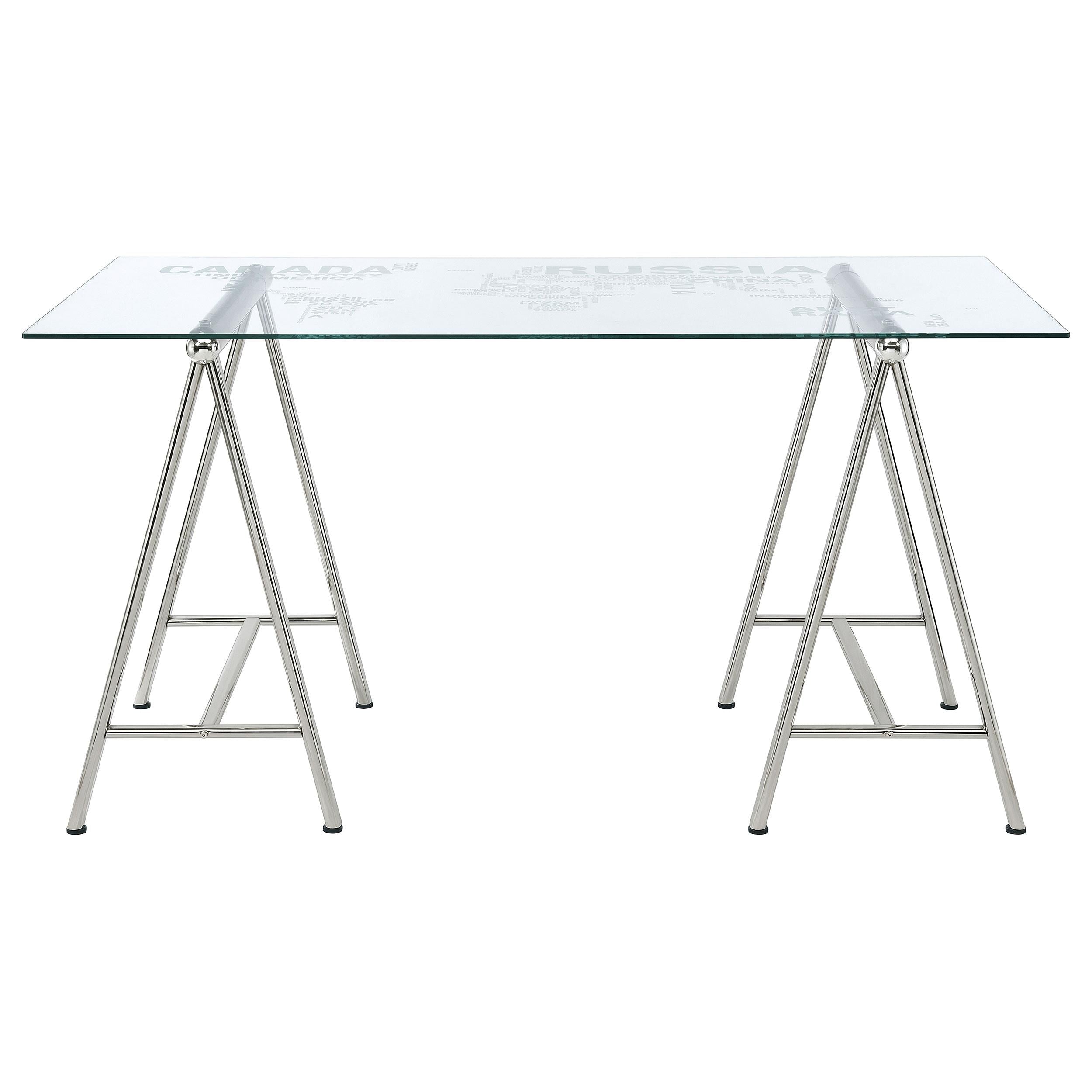 Patton 59-inch Glass Top Word Cloud Writing Desk Nickel