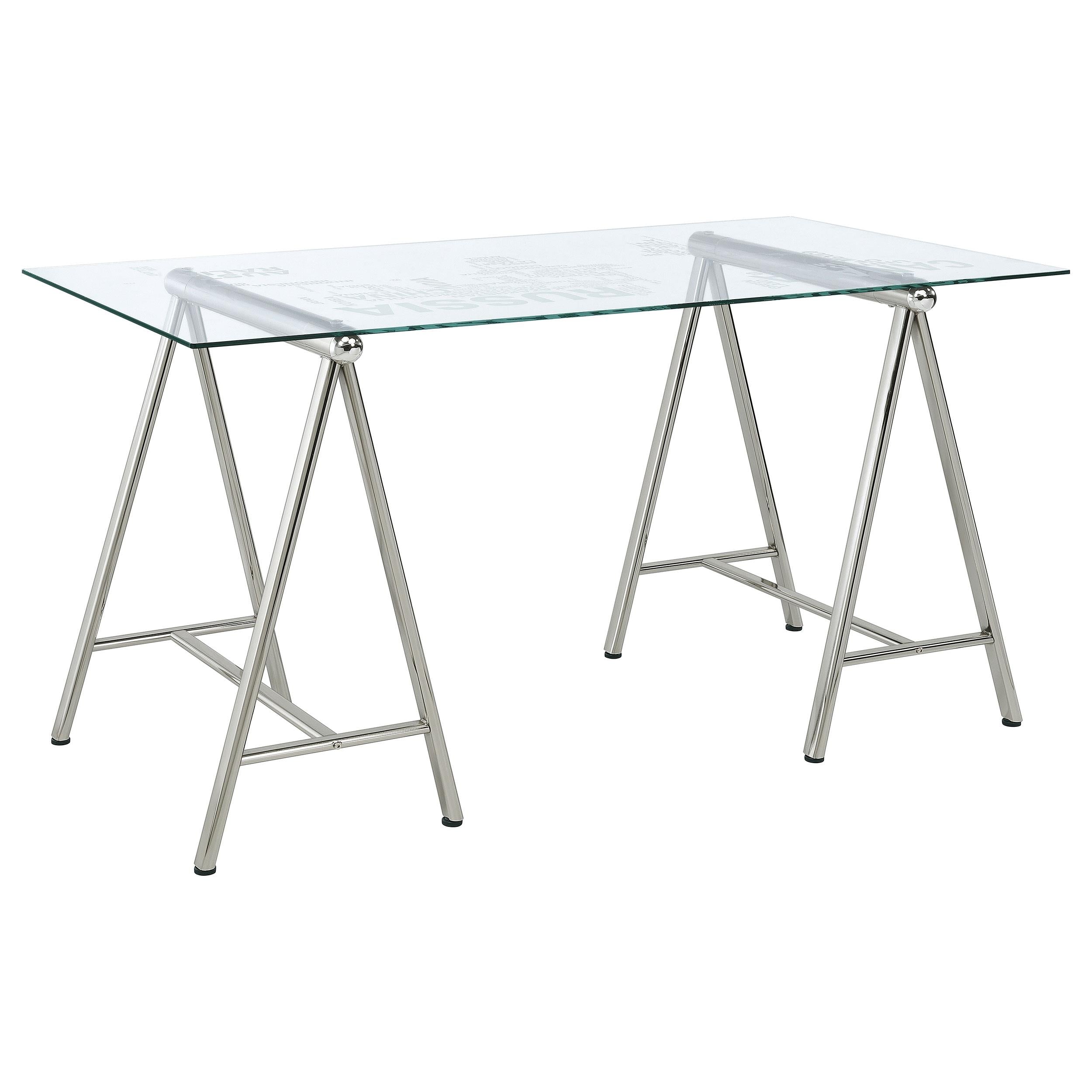 Patton 59-inch Glass Top Word Cloud Writing Desk Nickel