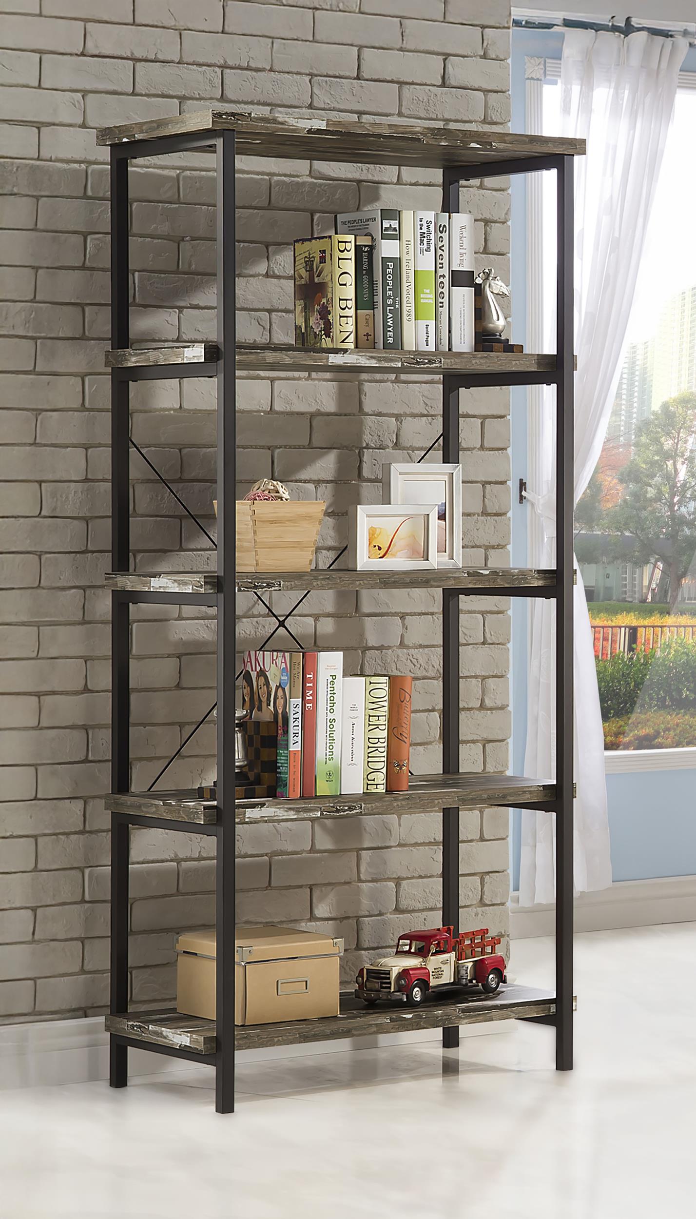 Kemper 4-shelf Bookcase Salvaged Cabin and Black