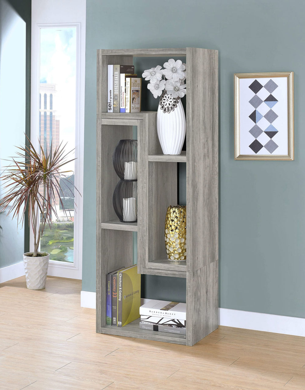 Mueble de TV y estantería multiusos Velma, madera flotante gris