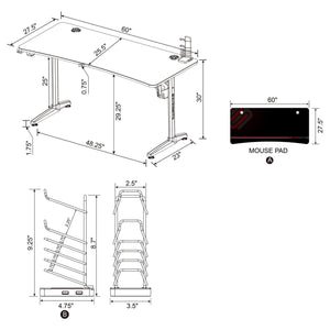 Escritorio para juegos Tarnov de 60 pulgadas con puertos USB, color negro