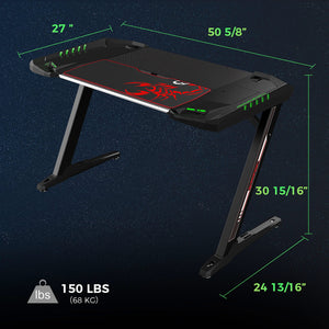 Escritorio para juegos Ardsley de 51 pulgadas con iluminación RGB, color negro