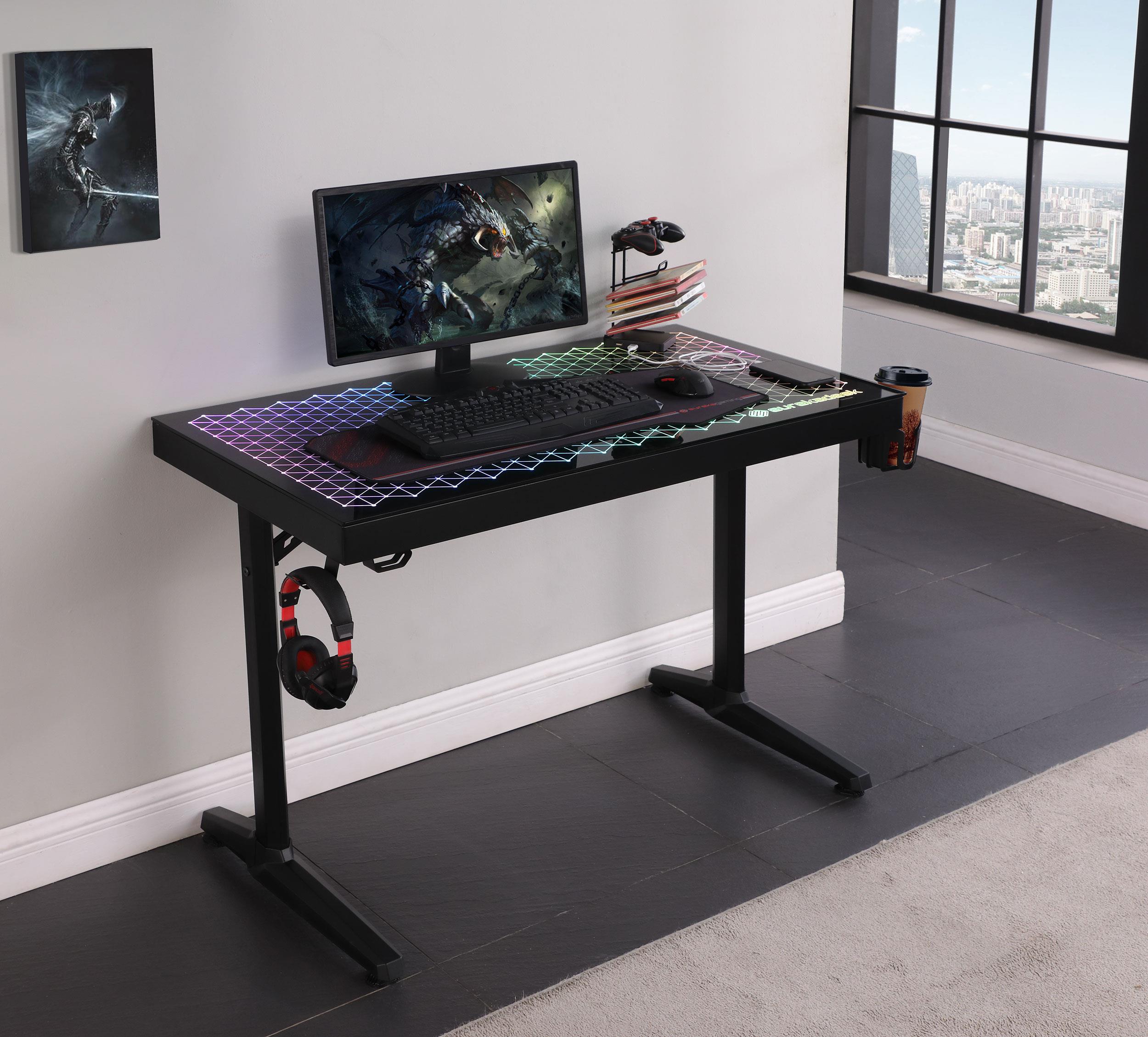 Avoca 43-inch RGB LED Glass Top Computer Gaming Desk Black