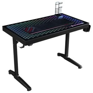 Escritorio para juegos Avoca de 43 pulgadas con cubierta de vidrio y LED RGB, color negro
