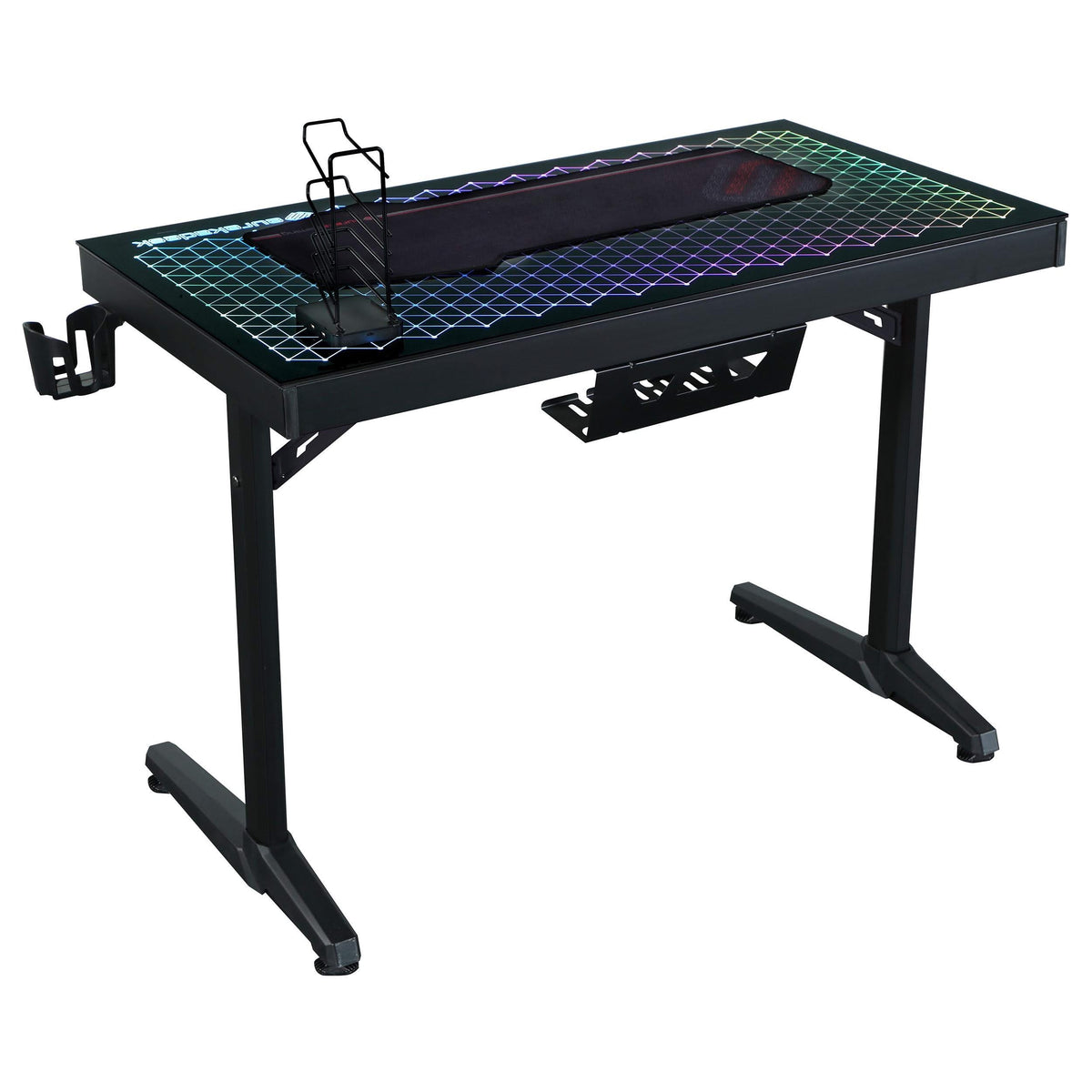 Escritorio para juegos Avoca de 43 pulgadas con cubierta de vidrio y LED RGB, color negro