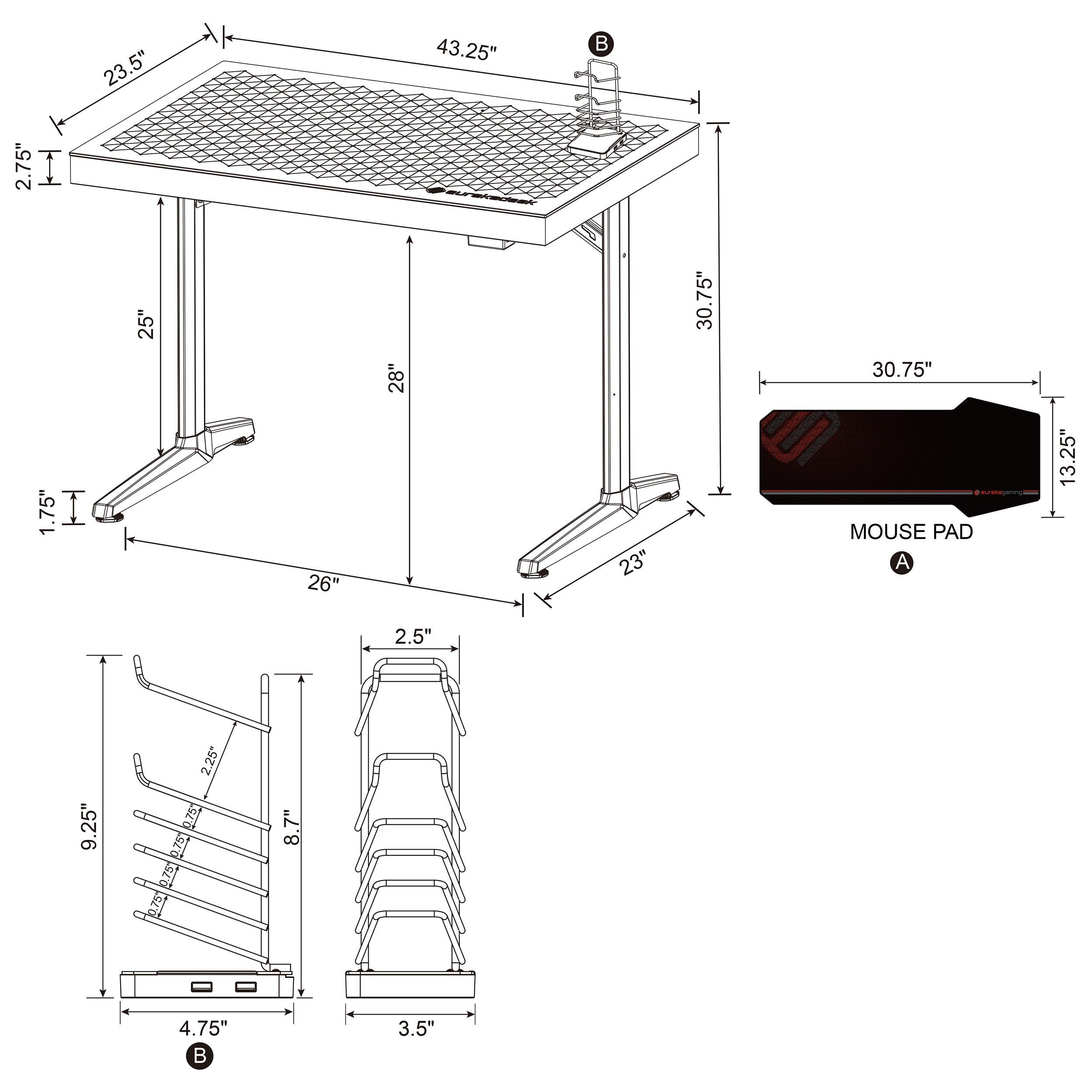 Avoca 43-inch RGB LED Glass Top Computer Gaming Desk Black