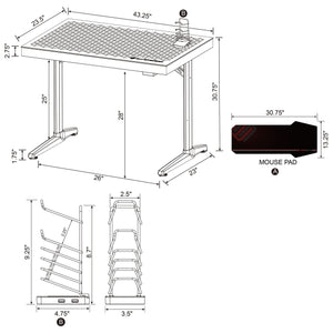 Escritorio para juegos Avoca de 43 pulgadas con cubierta de vidrio y LED RGB, color negro
