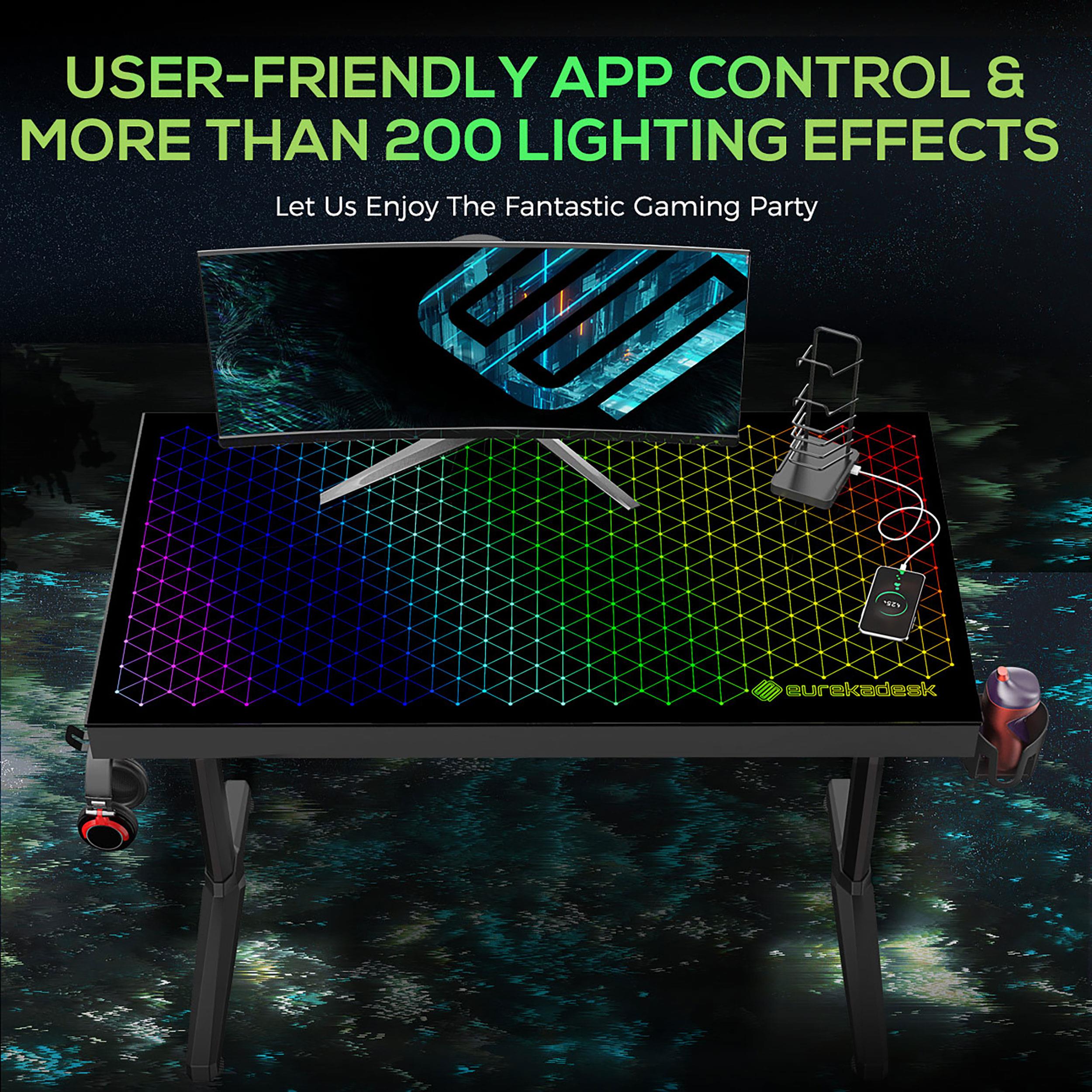 Avoca 43-inch RGB LED Glass Top Computer Gaming Desk Black