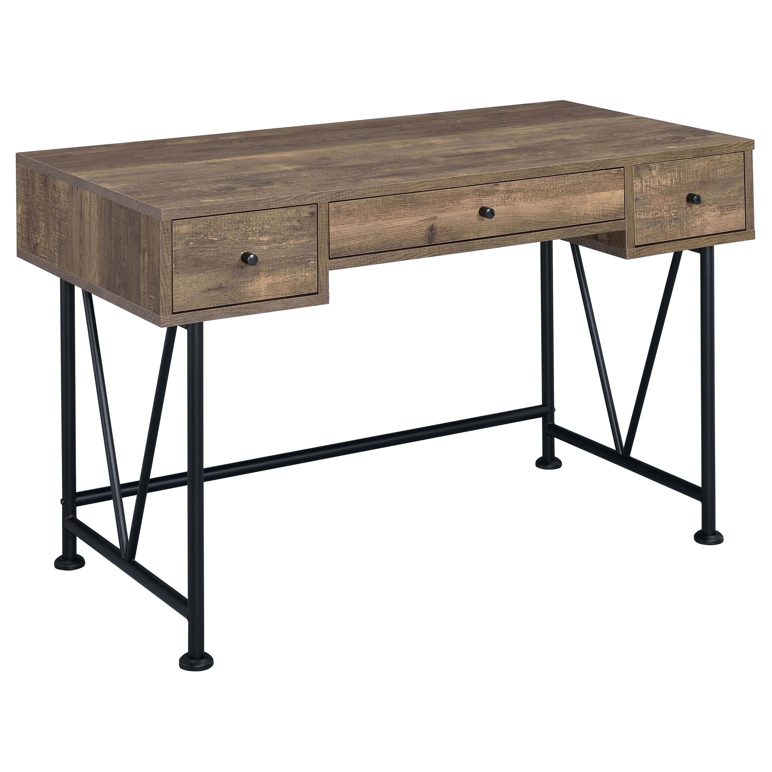 Analiese 3-drawer Writing Desk Rustic Oak and Black