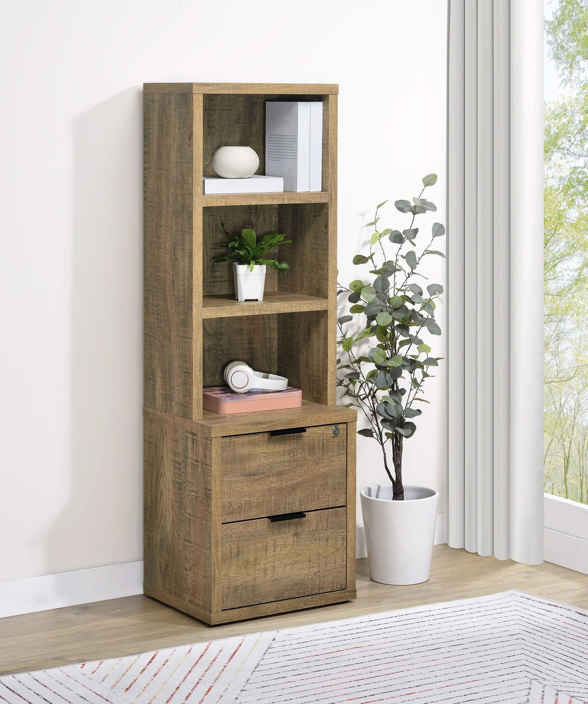 Librería Westpark de 3 estantes con USB y cajón con cerradura de mango