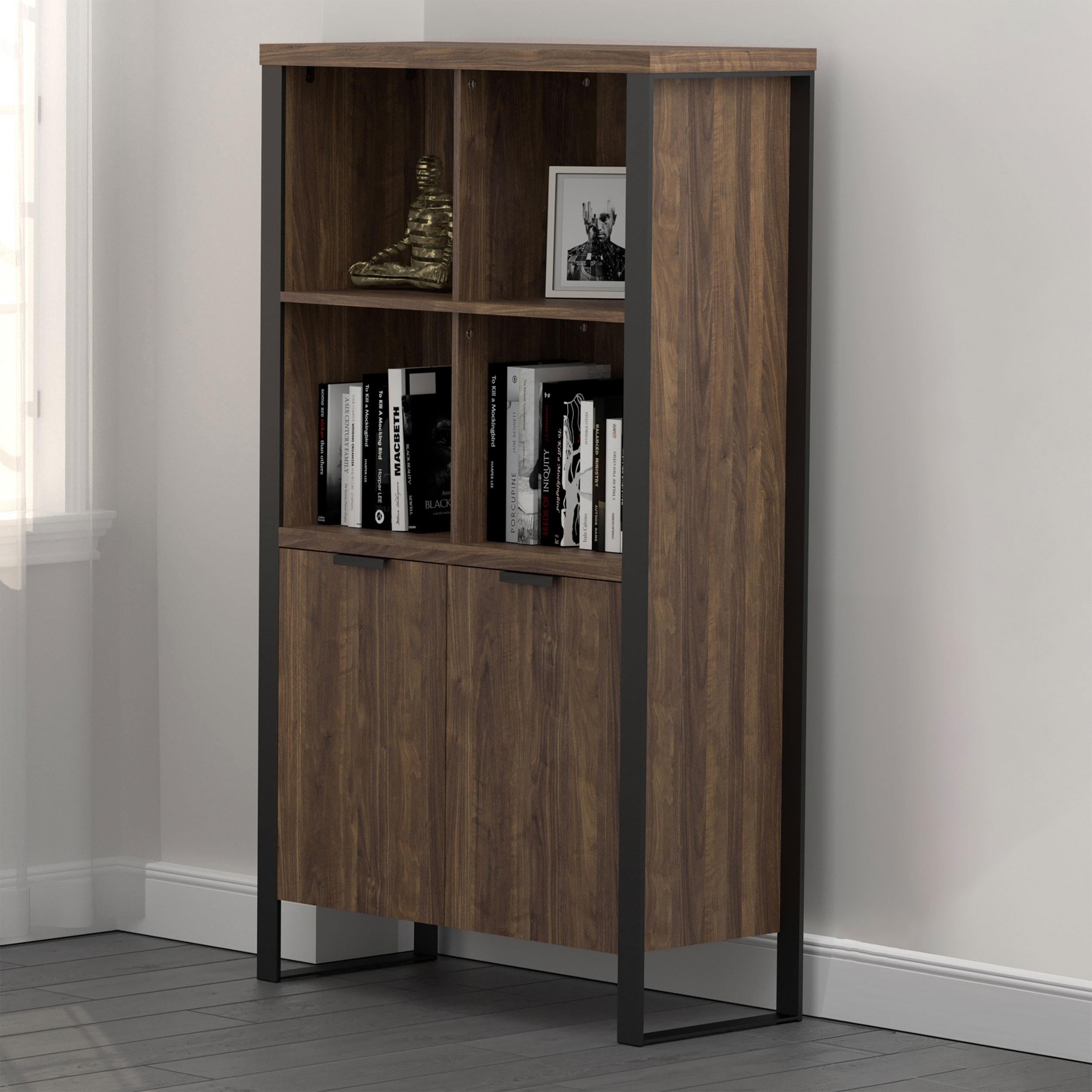Pattinson 63-inch 2-shelf Cabinet Bookcase Aged Walnut