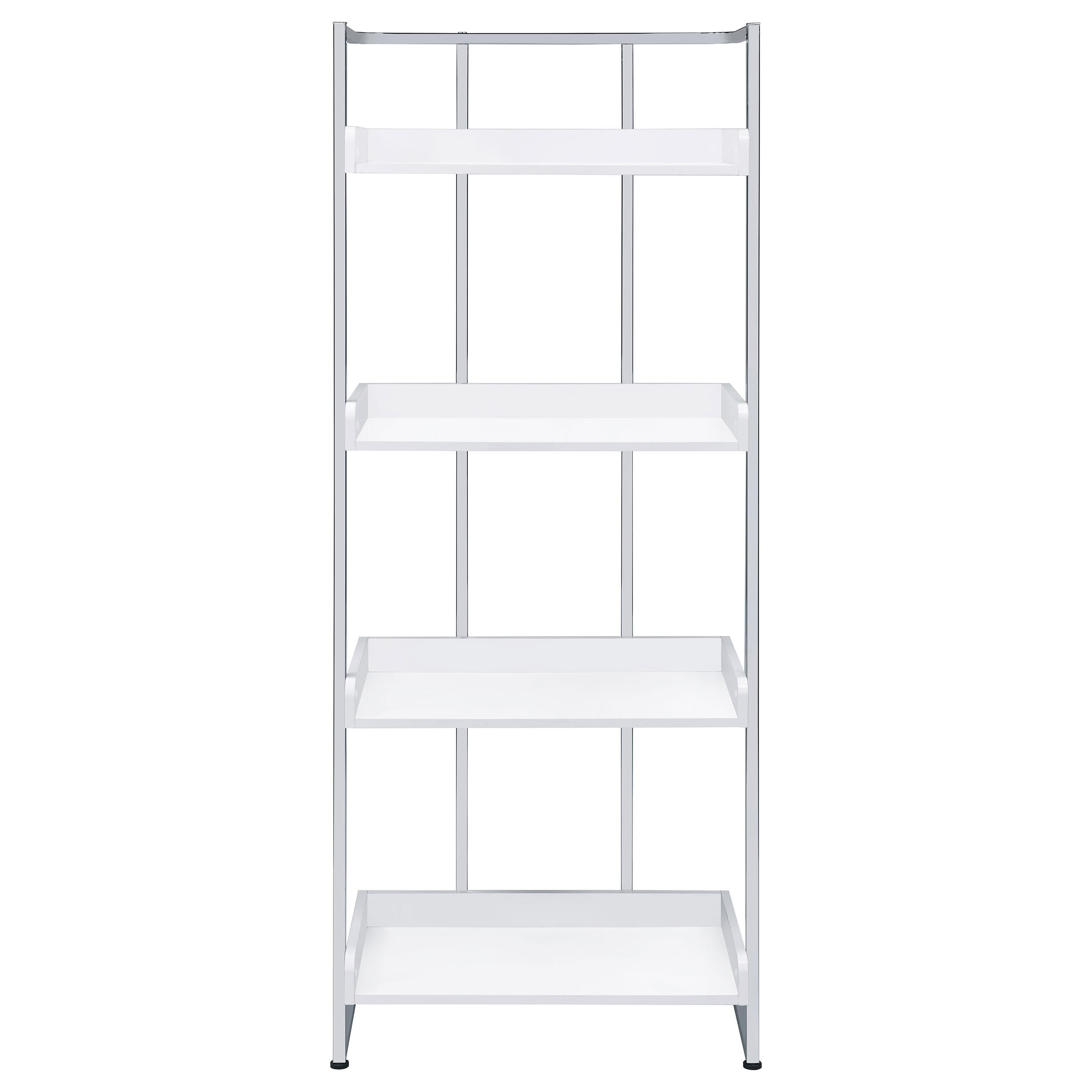 Ember 68-inch 4-shelf Bookshelf White High Gloss and Chrome
