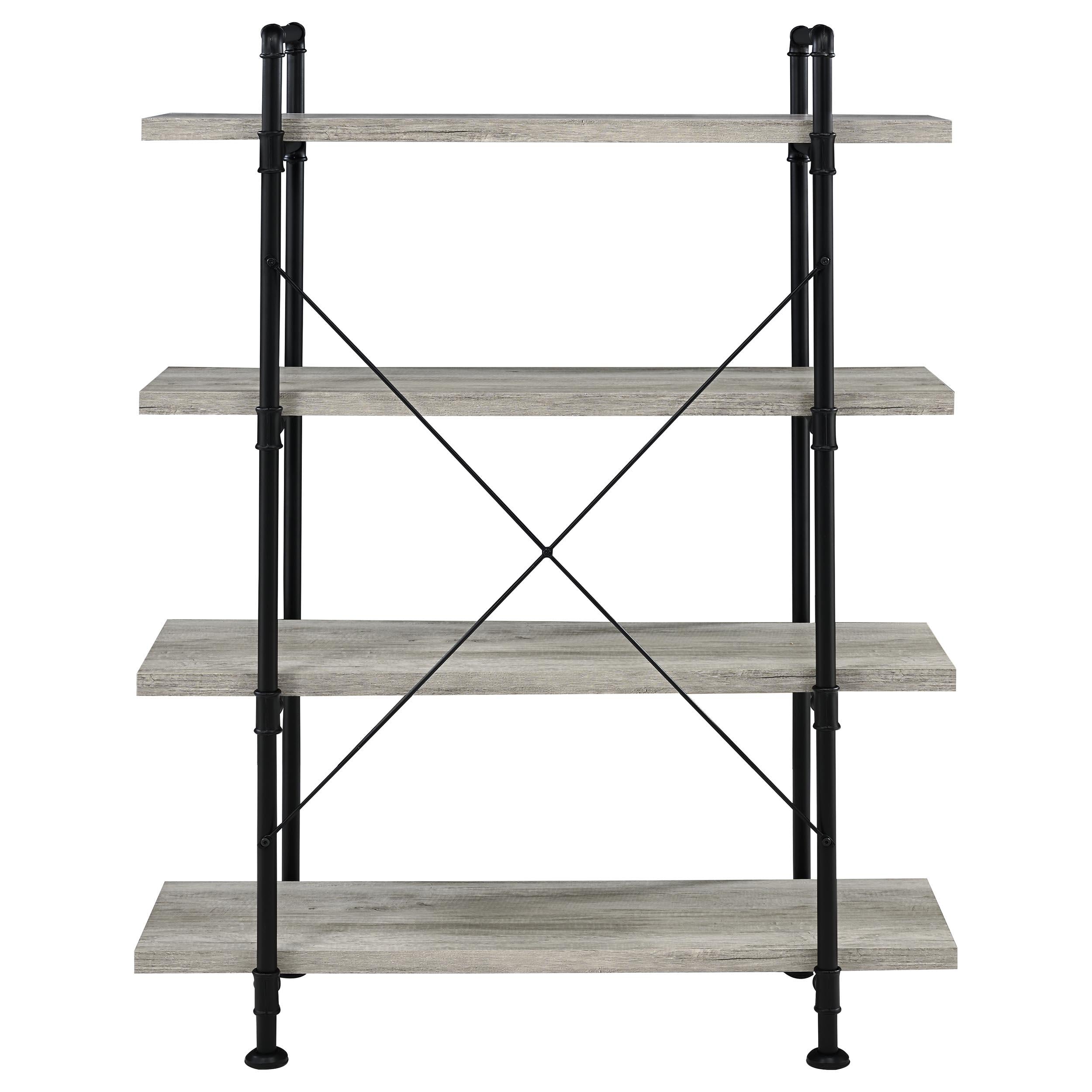 Delray 56-inch 4-shelf Bookshelf Grey Driftwood and Black