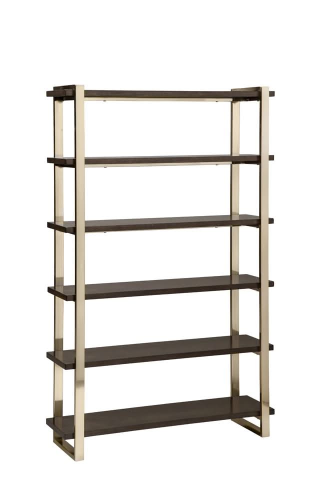Librería Seymour de 5 niveles en nogal y latón rosa