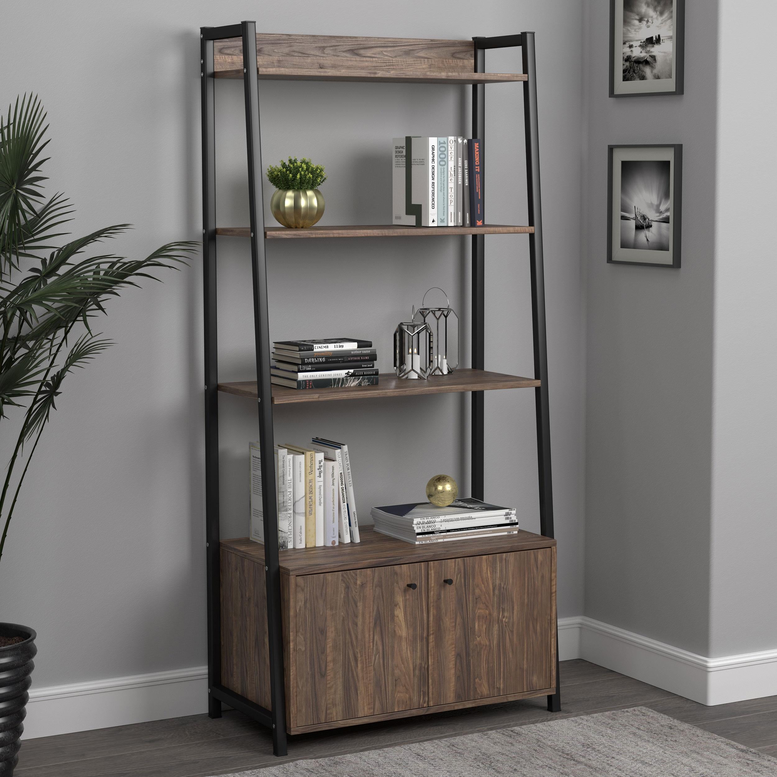 Jacksonville Bookcase with 2-door Cabinet Aged Walnut