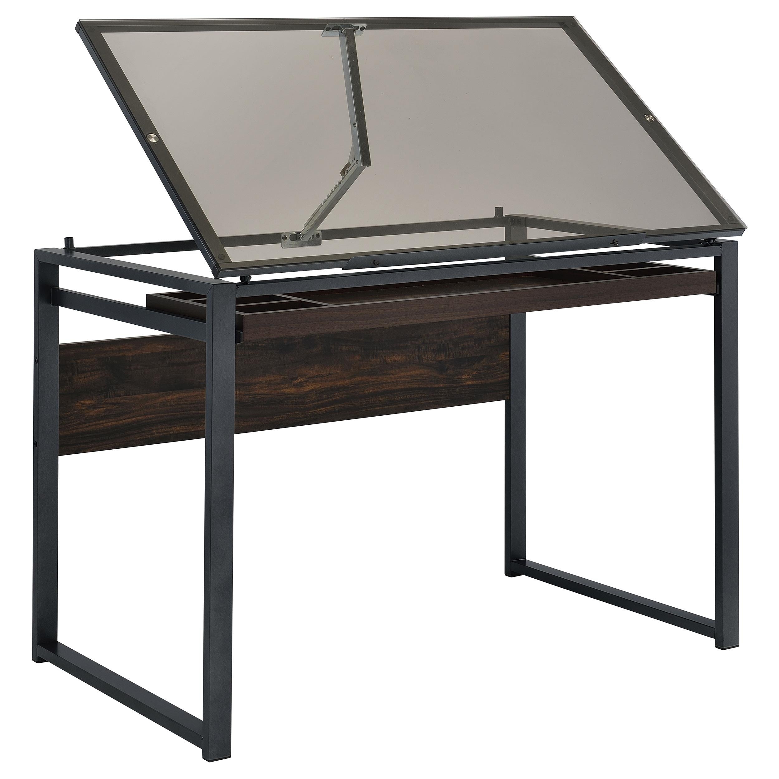 Pantano 42-inch Glass Top Drafting Table Dark Gunmetal