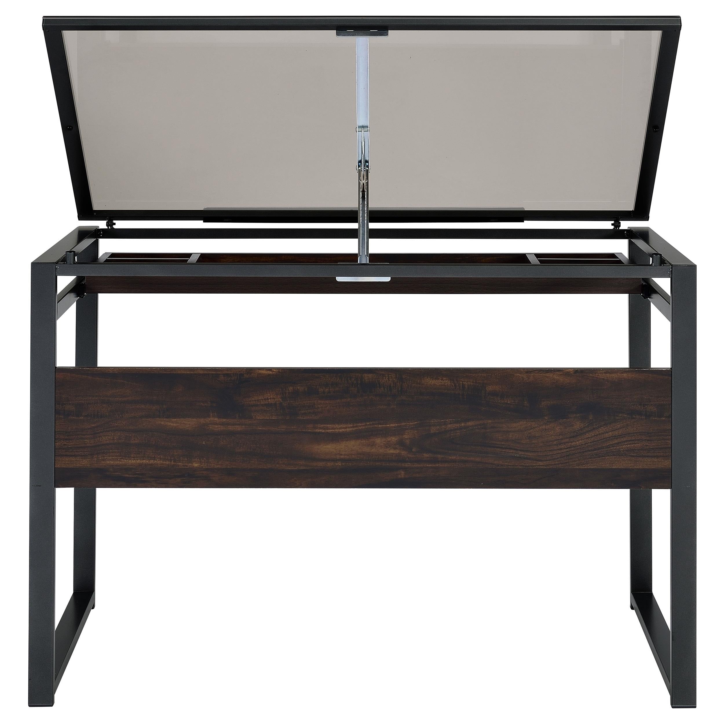 Pantano 42-inch Glass Top Drafting Table Dark Gunmetal