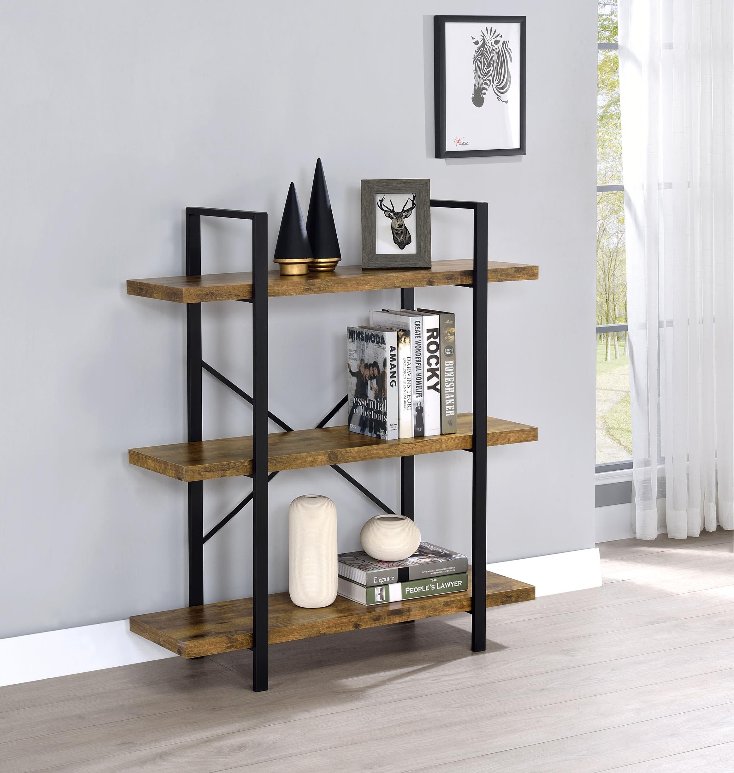 Cole 40-inch 3-shelf Bookshelf Rustic Nutmeg and Black