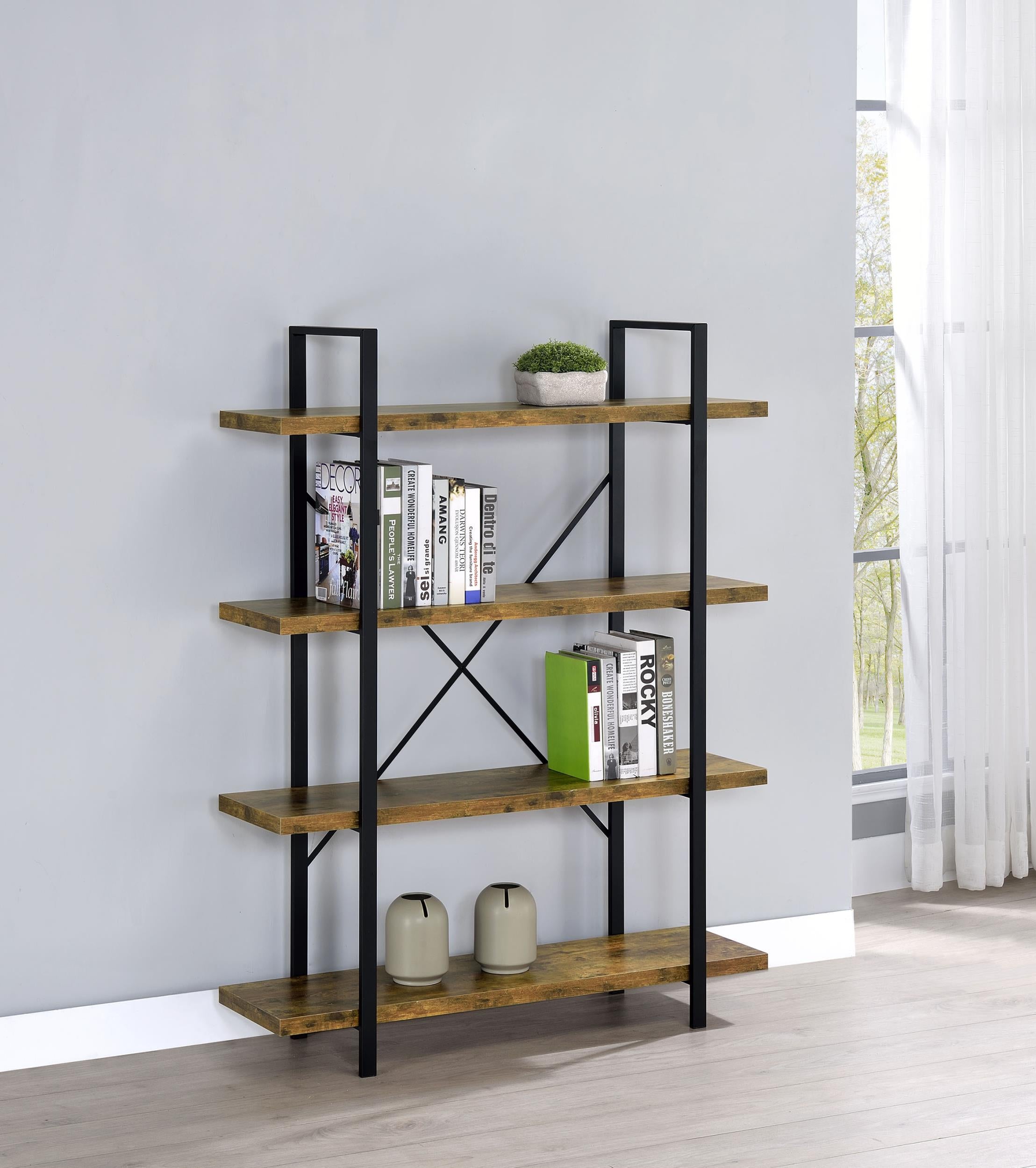 Cole 55-inch 4-shelf Bookshelf Rustic Nutmeg and Black